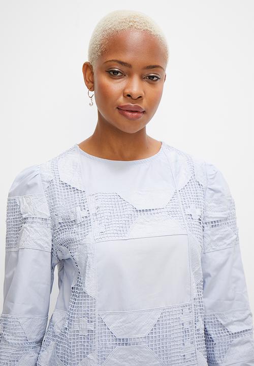 MILLA - Crew openwork anglaise blouse - light blue