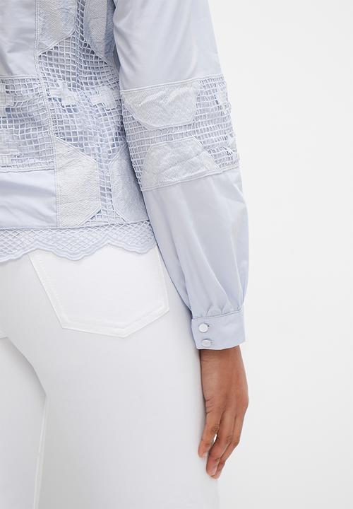 MILLA - Crew openwork anglaise blouse - light blue