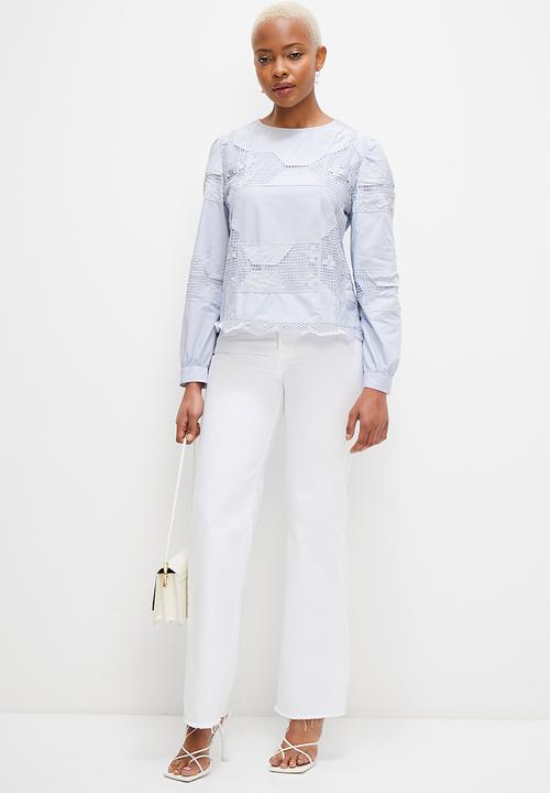 MILLA - Crew openwork anglaise blouse - light blue
