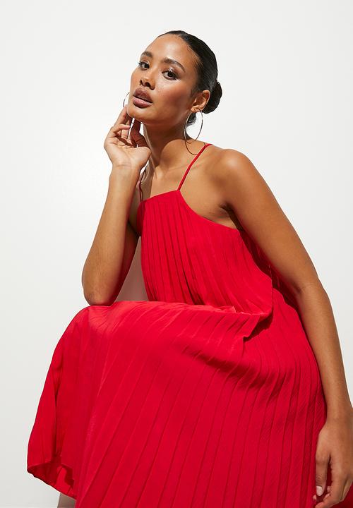 VELVET - Mini pleated trapeze dress - red