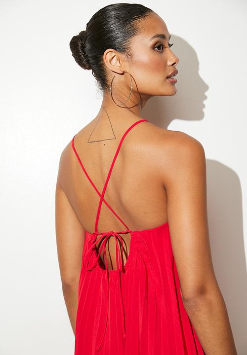 VELVET - Mini pleated trapeze dress - red
