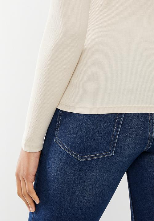 H&M - Ribbed jersey top - beige 