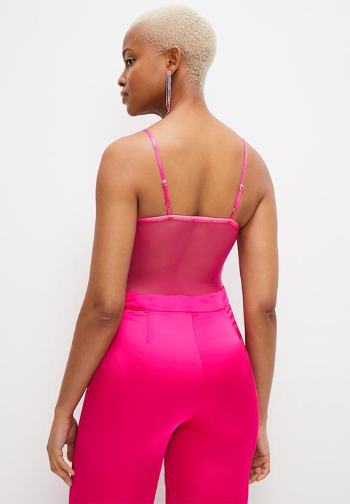 MILLA - Ruffle ruched cami bodysuit - pink