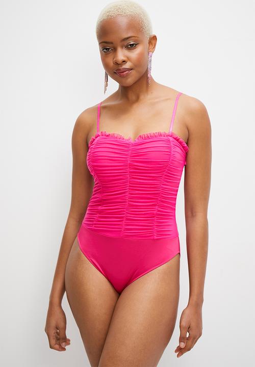MILLA - Ruffle ruched cami bodysuit - pink
