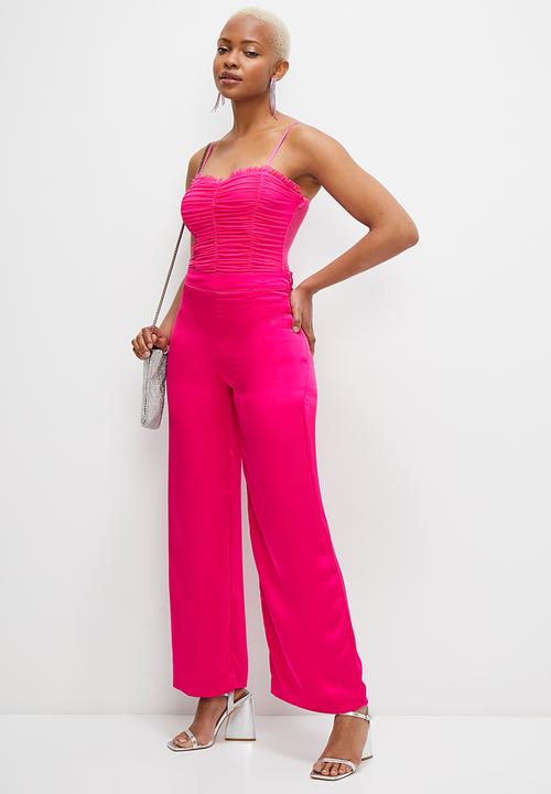MILLA - Ruffle ruched cami bodysuit - pink