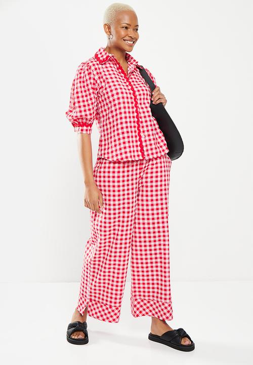 Me&B - Cropped wide leg pant - red gingham