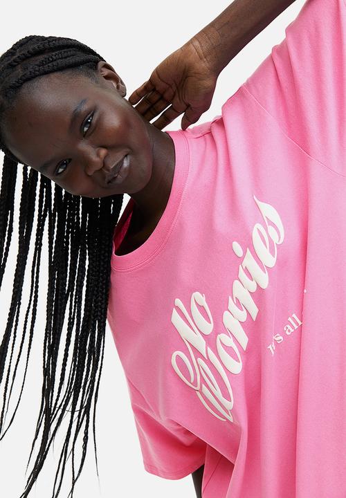 H&M - Oversized printed t-shirt - pink no worries