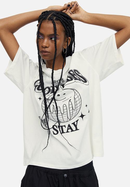H&M - Oversized printed t-shirt - cream good vibes