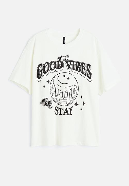 H&M - Oversized printed t-shirt - cream good vibes
