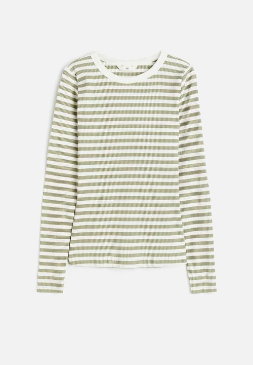 H&M - Ribbed top - khaki green striped