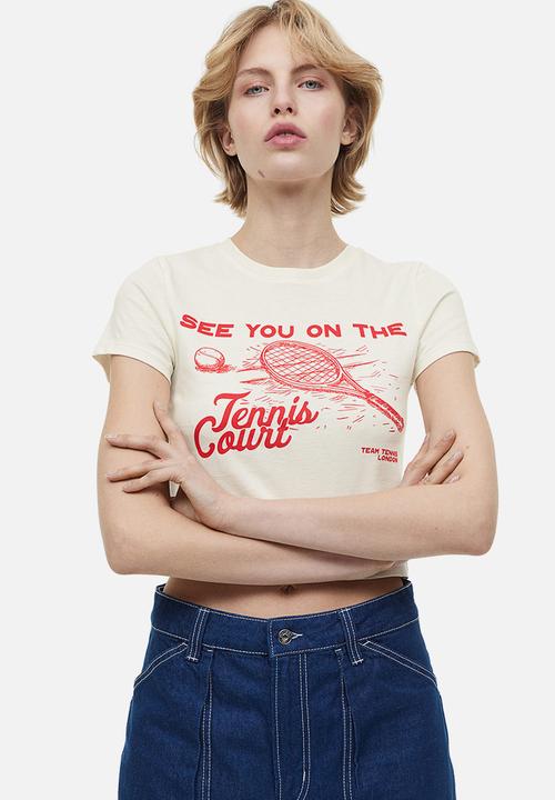 H&M - Printed cropped top - cream tennis