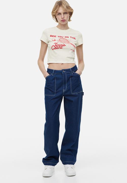 H&M - Printed cropped top - cream tennis
