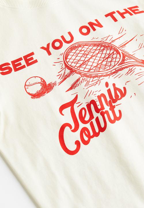 H&M - Printed cropped top - cream tennis
