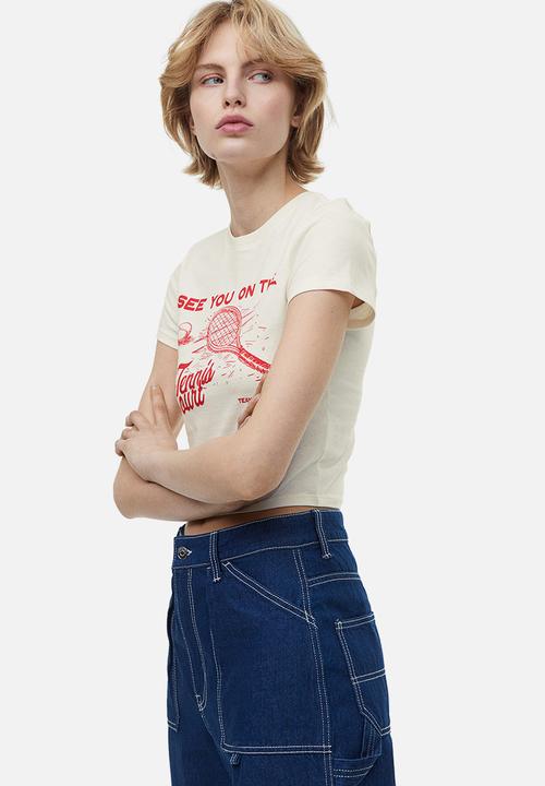 H&M - Printed cropped top - cream tennis