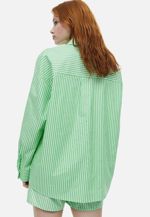 H&M - Oversized poplin shirt - green & white striped