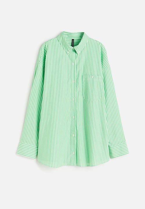 H&M - Oversized poplin shirt - green & white striped