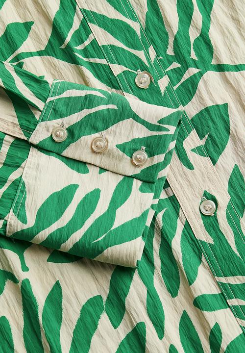 H&M - Crinkled chiffon shirt - light beige leaf patterned