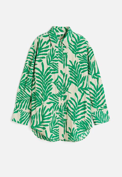 H&M - Crinkled chiffon shirt - light beige leaf patterned