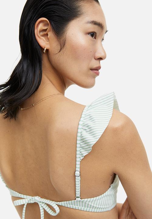 H&M - Padded triangle bikini top - white green striped