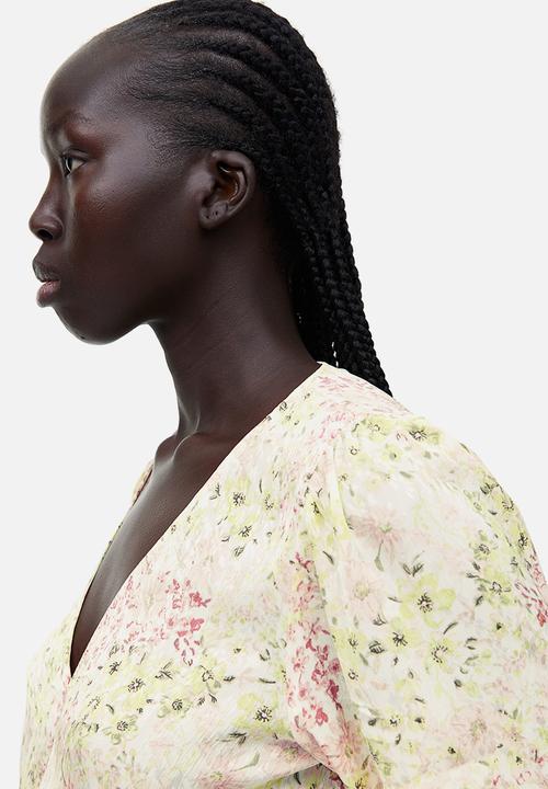 H&M - Drawstring blouse - cream floral 
