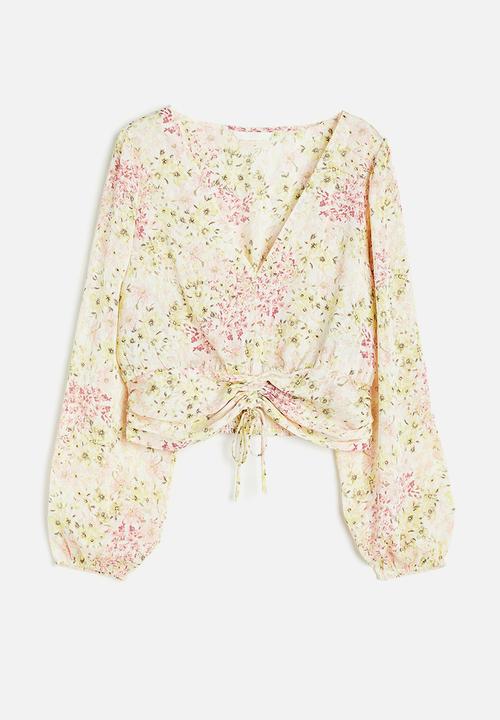 H&M - Drawstring blouse - cream floral 