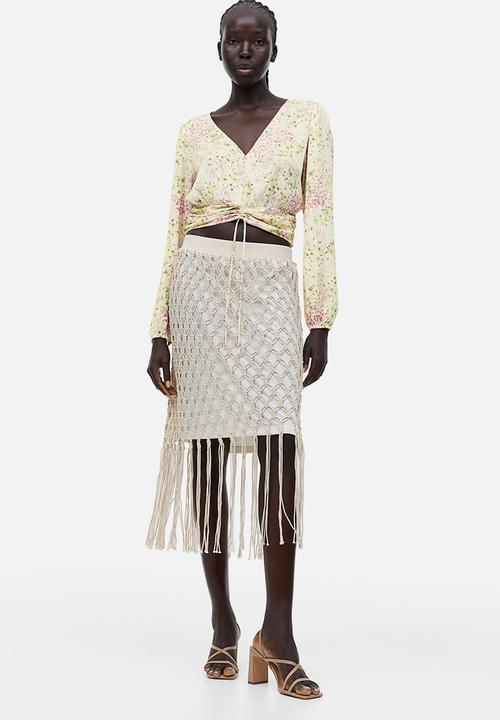 H&M - Drawstring blouse - cream floral 