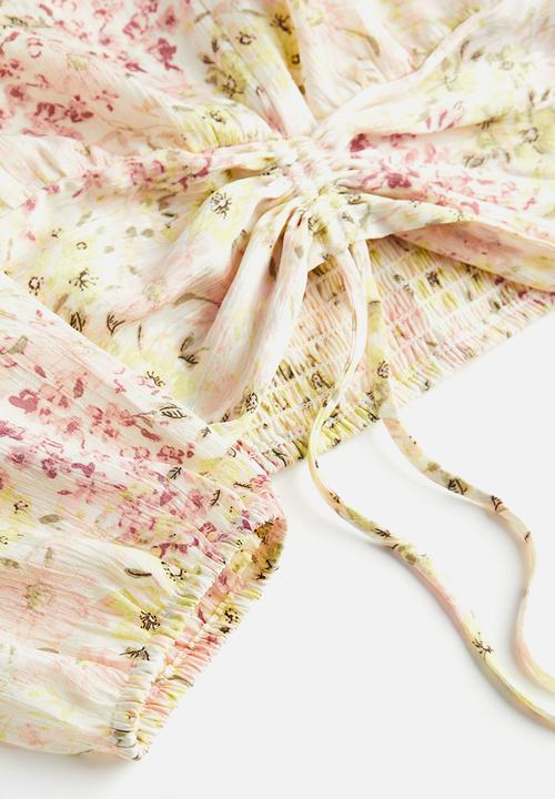 H&M - Drawstring blouse - cream floral 