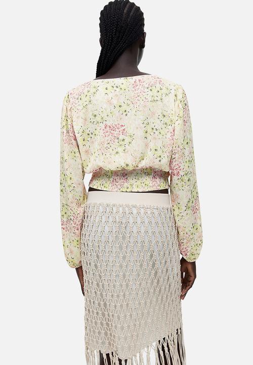 H&M - Drawstring blouse - cream floral 