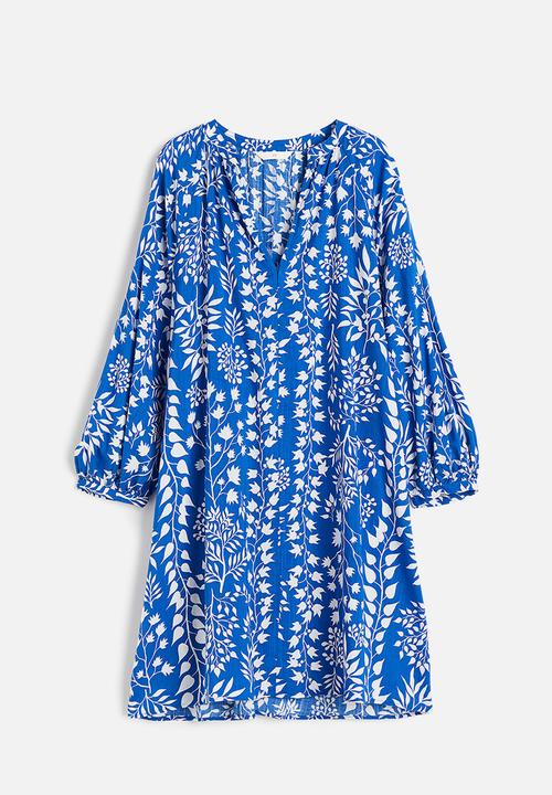 H&M - Double weave tunic dress - blue leaves