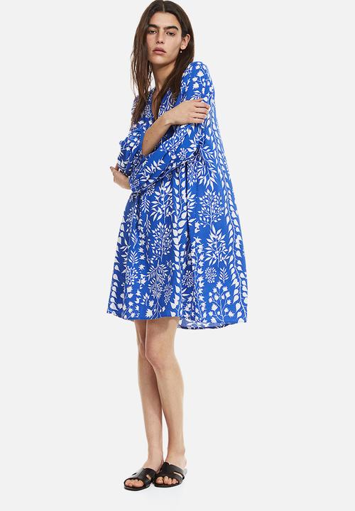 H&M - Double weave tunic dress - blue leaves