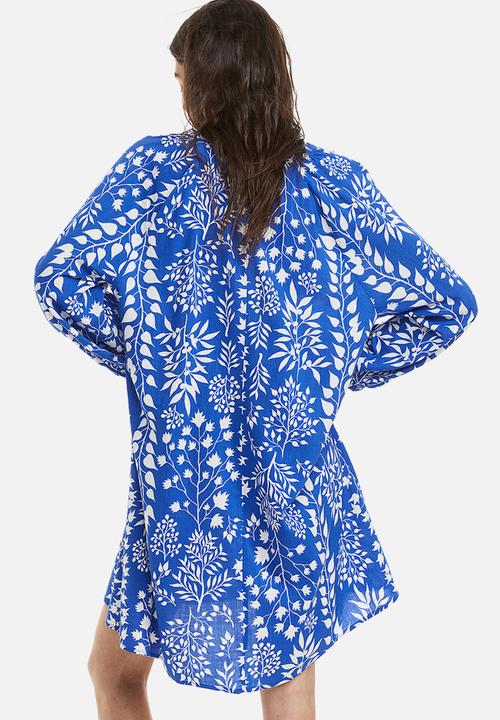 H&M - Double weave tunic dress - blue leaves