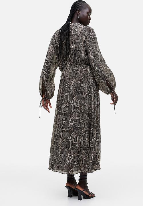 H&M - Tie-detail lyocell-blend dress - dark brown/snakeskin-patterned