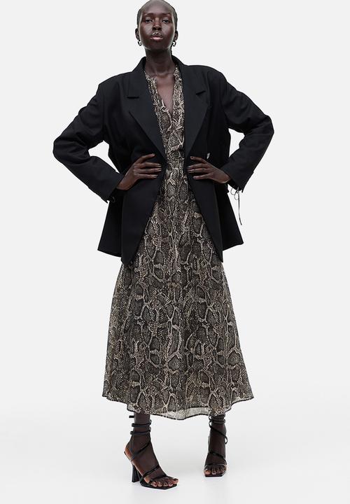 H&M - Tie-detail lyocell-blend dress - dark brown/snakeskin-patterned