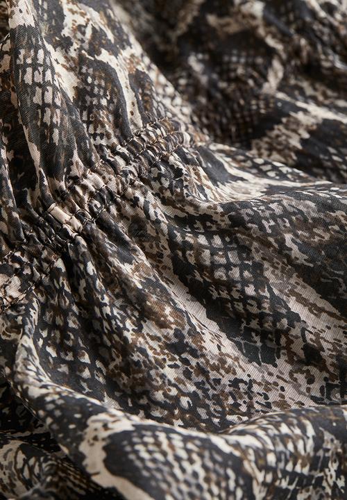 H&M - Tie-detail lyocell-blend dress - dark brown/snakeskin-patterned