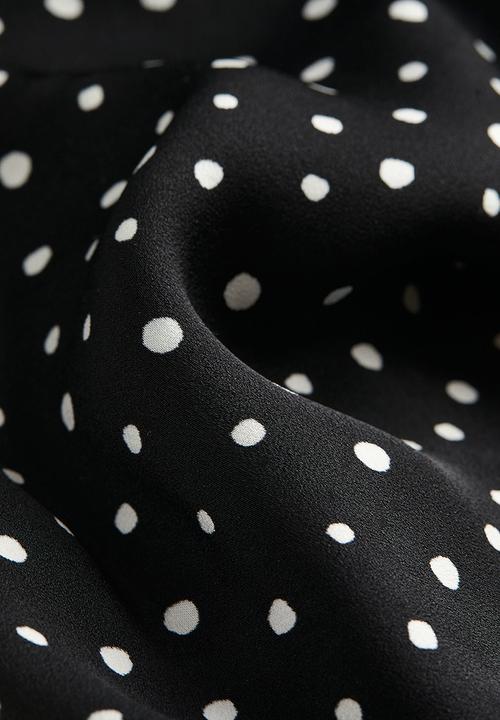 H&M - Satin wrap shirt dress - black spotted