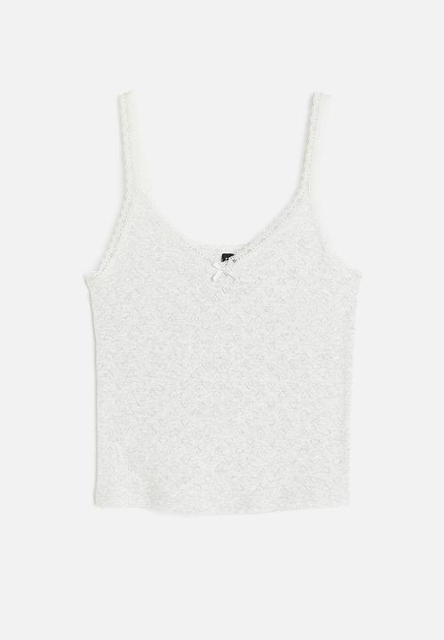 H&M - Lace-trimmed ribbed vest top - light grey marl 