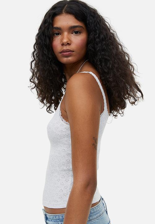 H&M - Lace-trimmed ribbed vest top - light grey marl 