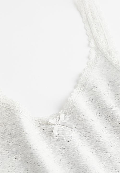 H&M - Lace-trimmed ribbed vest top - light grey marl 