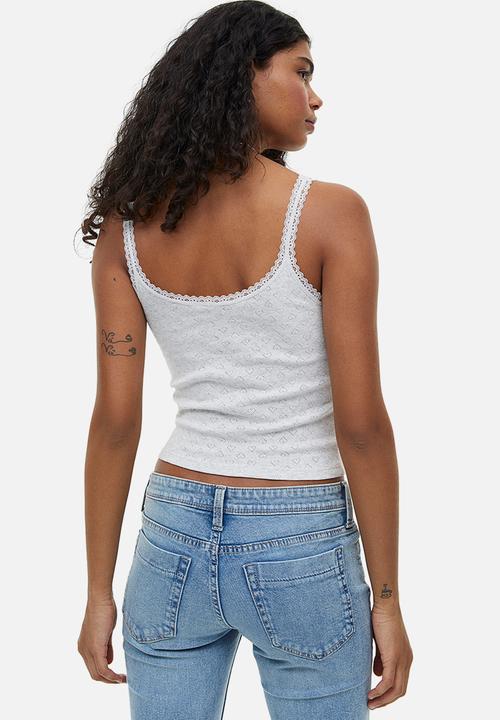 H&M - Lace-trimmed ribbed vest top - light grey marl 