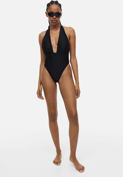 H&M - High-leg halterneck swimsuit - black