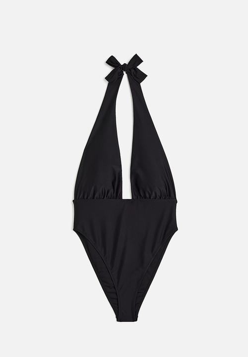 H&M - High-leg halterneck swimsuit - black