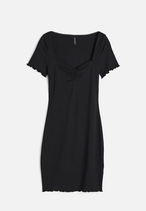 H&M - Lace-trimmed bodycon dress - black