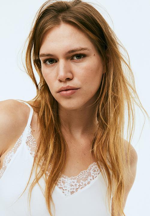 H&M - Lace-trimmed jersey body - white
