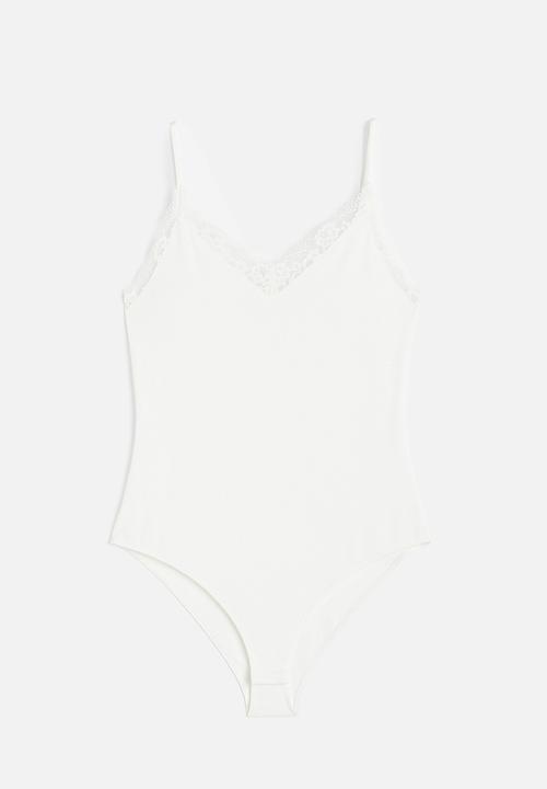H&M - Lace-trimmed jersey body - white