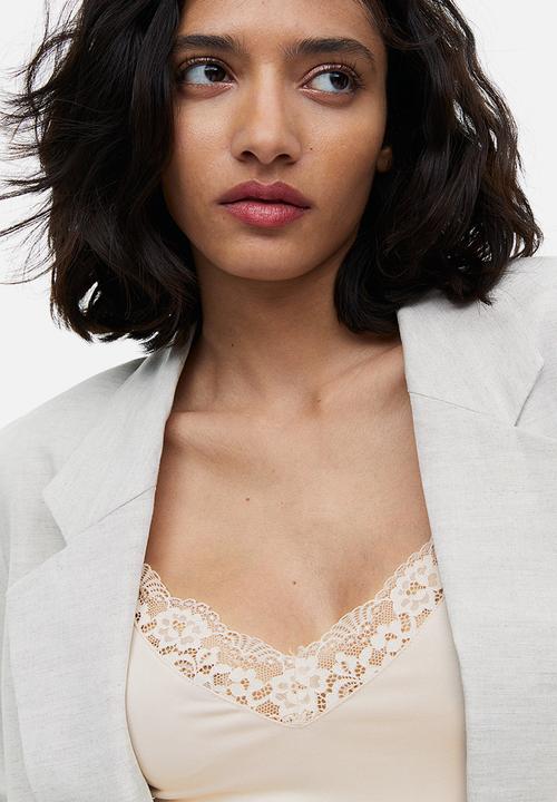 H&M - Lace-trimmed jersey body - light beige