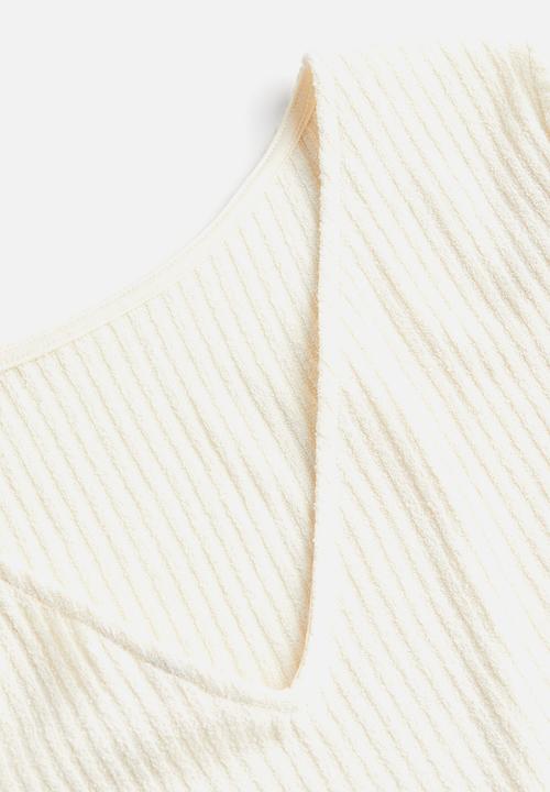 H&M - Lace-trimmed ribbed top - cream 