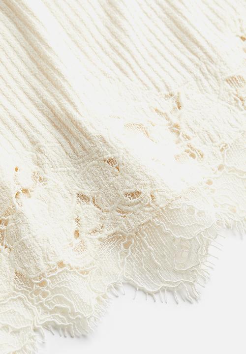 H&M - Lace-trimmed ribbed top - cream 