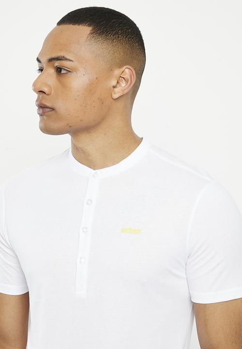 urban° - Mens Urban fashion henley hd print tee - bright white