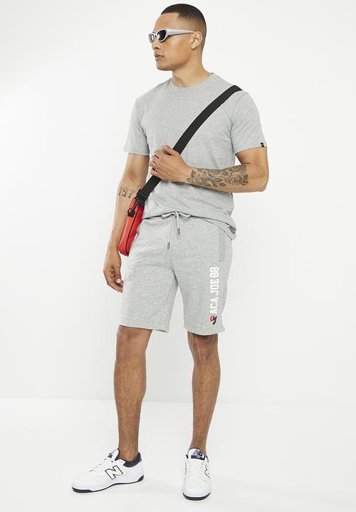 Aca Joe - Mens Aca Joe French Terry Elasticated Side Embroidery  Short - Grey Melange