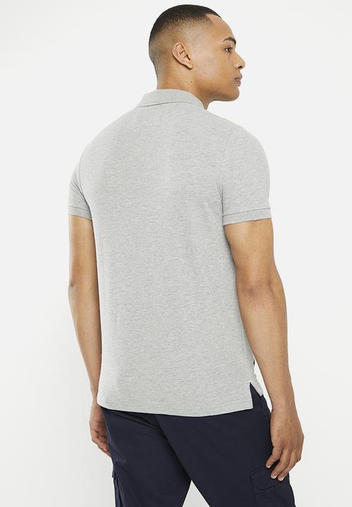 Aca Joe - Mens Aca Joe Pique Muscle Fit AJ Embroidery Logo Golfer - Plain - Grey Melange